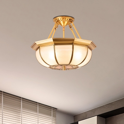 3/4/6 Bulbs Elliptical Ceiling Light Fixture Colonial Brass Satin Opal Glass Semi Flush Mount Lighting for Bedroom, 14