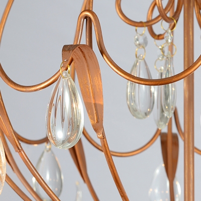 5/6 Lights Ceiling Light Traditional Candle Metal Hanging Chandelier in Brass for Dining Room with Crystal Draping