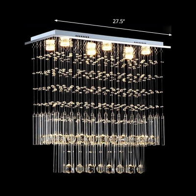 6 Bulbs 2-Tier Flush Light Modernist Crystal Ceiling Mount Light Fxiture in Nickel for Living Room