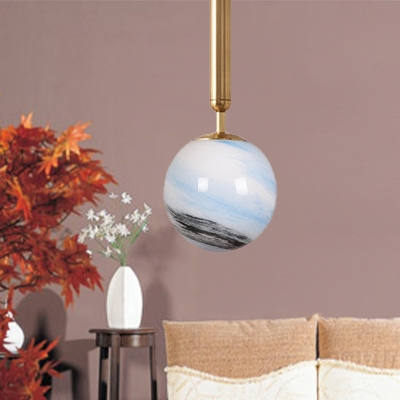 Ball White Glass Hanging Lamp Kit Modern 1 Head Brass/Black/Gold Pendant Ceiling Light for Bedroom
