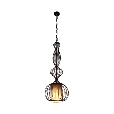Black 1 Light Pendant Lighting Fixture Traditional Metal Oval/Gourd/Lantern Hanging Ceiling Light for Dining Room