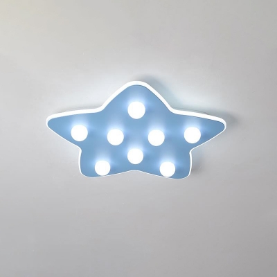 Blue/Pink/White Star Flush Ceiling Light Modern Metal 8 Bulbs Flush Lighting for Children Room