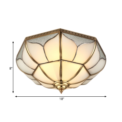 Bowl Milky Glass Ceiling Mounted Fixture Colonial 4 Bulbs Living Room Flush Mount Ceiling Lamp in Brass