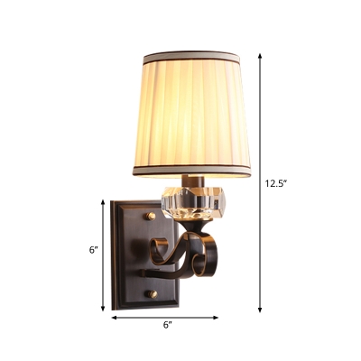 Brass/Black Finish Wall Mount Light with Cone Shade Modernism Fabric 1 Light Sconce Light