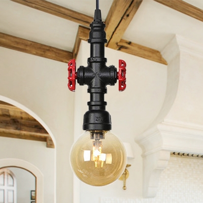 Clear/Amber Glass Ball Hanging Light with Valve Industrial 1 Light Pendant Light Fixture