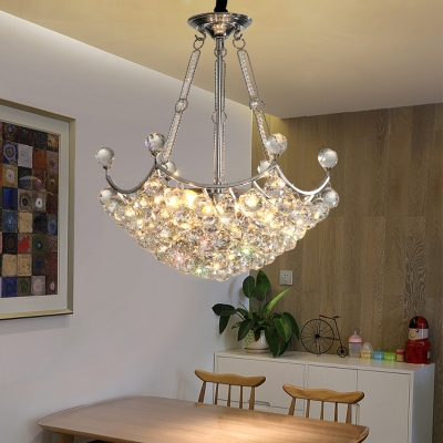 Clear Crystal Bowl Chandelier Light Fixture Modernist 6 Bulbs Dining Table Suspension Light in Chrome