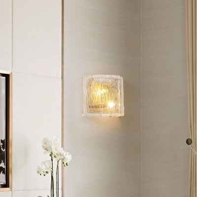 Contemporary Half-Cylinder Wall Sconce Clear Water Glass 2 Lights Indoor Wall Light Fixture in Gold Finish