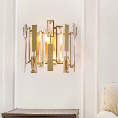 Contemporary Half-Cylinder Wall Sconce Light Crystal Block 1 Light Living Room Sconce Light in Gold