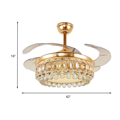 Crown LED Ceiling Fan Vintage Style Clear Crystal LED Gold Finish Semi Flush Light