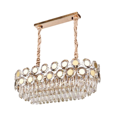 Crystal Block Oval Hanging Ceiling Light Postmodern 12 Heads Gold Island Light for Dining Room