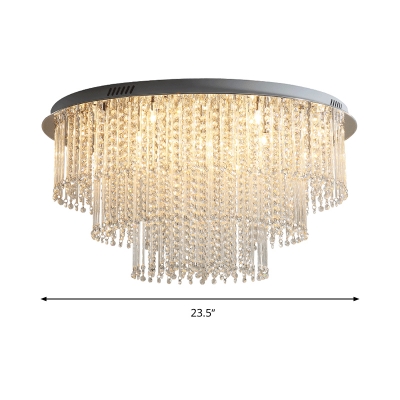 Crystal Strand 3 Tiers Ceiling Light Contemporary 12 Heads Nickel Flush Mount Mount Light