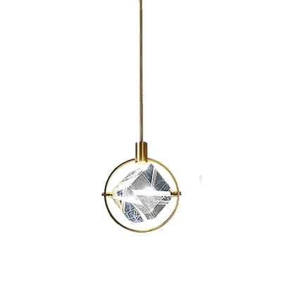 Cubic Clear Glass Pendant Light Fixture Contemporary 1 Head Gold Hanging Ceiling Light