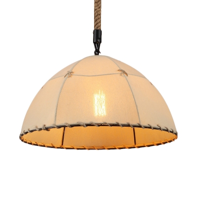 Domed Dining Room Hanging Light Kit Traditional Fabric 1 Light Beige Ceiling Suspension Lamp
