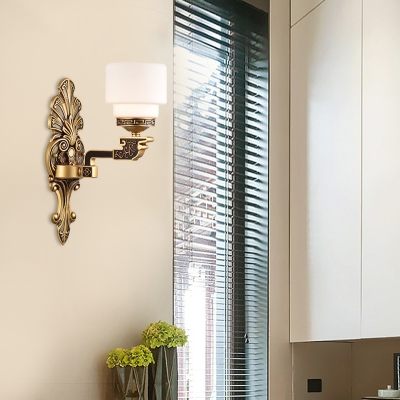 Drum Living Room Wall Sconce Vintage Stylish Milk Glass 1/2-Light Brass Finish Wall Lighting Fixture