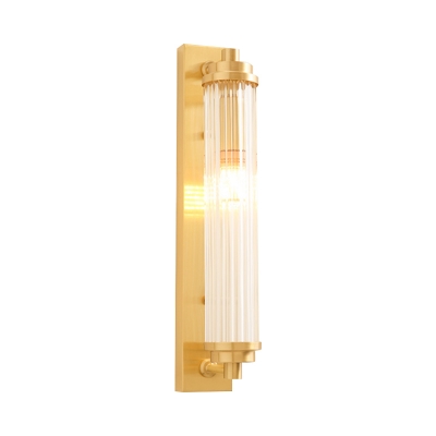 Gold Finish Cylinder Wall Mounted Lamp Modern 1 Light Clear Crystal Wall Lighting for Living Room