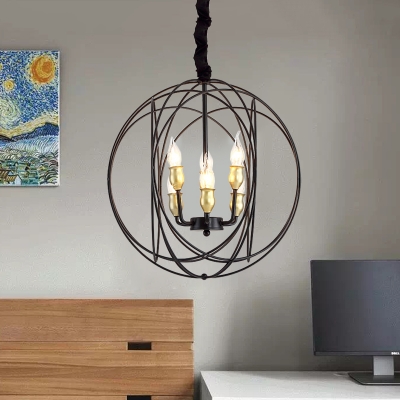 Metal Black/Gold Suspension Lighting Globe 4/6 Lights Classical Ceiling Chandelier for Living Room