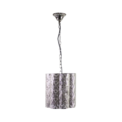 Metal Etched Hanging Pendant with Cylinder Shade Industrial 1 Light Hanging Light Lamp in Chrome