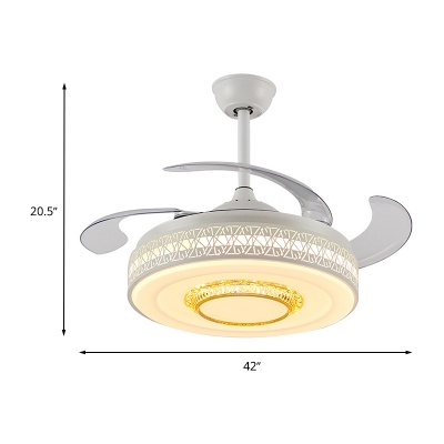 Metallic Drum Semi Mount Light Nordic Style White LED Ceiling Fan with Remote Control/Wall Control/Remote+Wall Control