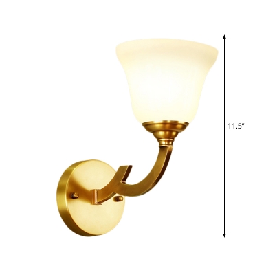 Milky Glass Flared Wall Light Traditional Style 1 Head Living Room Wall Sconce Fixture in Gold