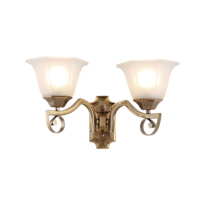 Modern Style Floral Wall Light Sconce 1/2-Light Frosted Glass and Metal Wall Mount Lamp in Gold