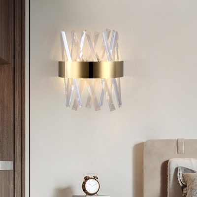 Modern Style Prism Wall Lighting Clear Crystal LED Bedroom Wall Mounted Lamp in Gold Finish
