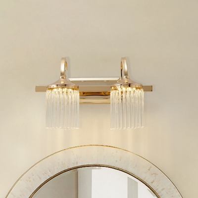 Modern Tube Shaped Wall Light Sconce with Clear Crystal 2/3 Lights Bathroom Sconce Light Fixture in Gold