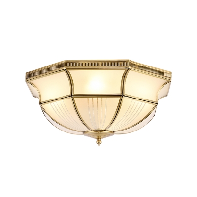 Opaline Glass Brass Ceiling Flush Dome 4 Heads Colonialist Flush Mount Lamp for Entry