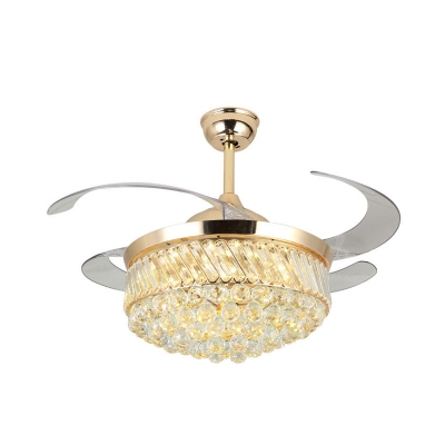 Raindrop Crystal Ceiling Fan Light Modernism LED Gold Semi Flush Mount in White/Color-Changing Light, Wall/Remote Control/Frequency Conversion