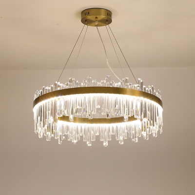 Rectangle-Cut Crystal Round Chandelier Lighting Postmodern Gold 19.5
