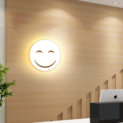 Round Flush Ceiling Light with Smile Emoji Led Mini Flushmount Lamp with Acrylic Shade