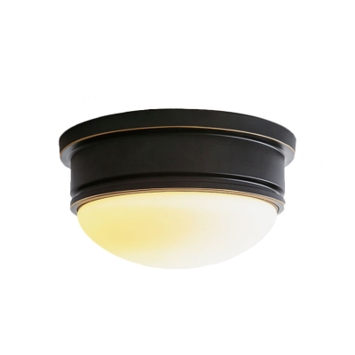 Round Flush Light Rustic 3 Heads White Glass Ceiling Mounted Fixture with Black Metal Canopy
