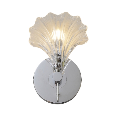 Shell-Shaped Clear Glass Sconce Light Fixture Contemporary 1 Light Wall Mount Lamp in Chrome Finish