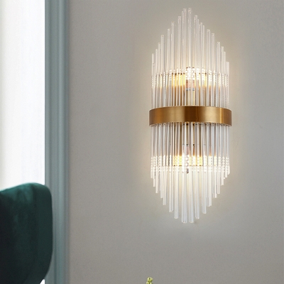 Shield Sconce Light Postmodern Crystal Rod 2/3 Heads Gold Wall Mounted Light for Living Room