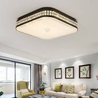 Square Ceiling Mounted Fixture Modern Faceted Crystal Black LED Flush Light for Living Room
