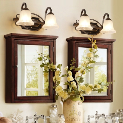 Traditional Bell Sconce Light Fixture 2/3 Lights Frosted Glass Wall Mounted Vanity Light in Black