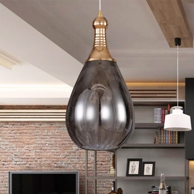 Vintage Teardrop Pendant Lighting 1 Bulb Height Adjustable Amber/Clear/Smoke Water Glass Shade Hanging Ceiling Light