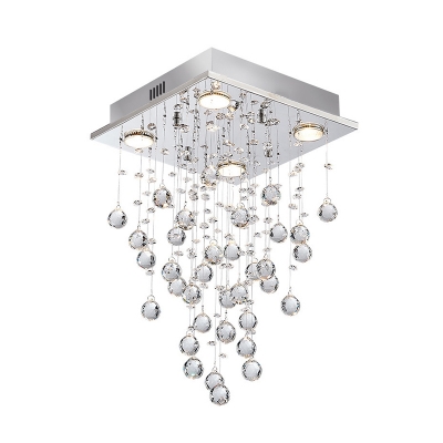 White Cascade Flush Mount Lighting Contemporary 4 Lights Clear Crystal Flushmount Ceiling Lamp for Living Room