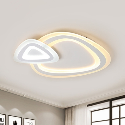 White Dual Triangle Ceiling Lamp Minimalist LED Acrylic Flush Light Fixture in Warm/White/3 Color Light