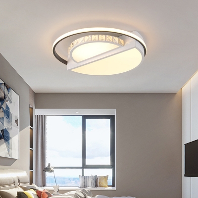 White Round Flush Mount Simple Style Crystal LED Living Room Flush Ceiling Light Fixture