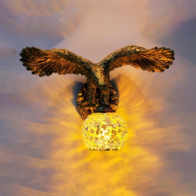 1 Light Sconce Light Tiffany Eagle Stained Art Glass Wall Lighting Fixture in Beige/Red/Yellow