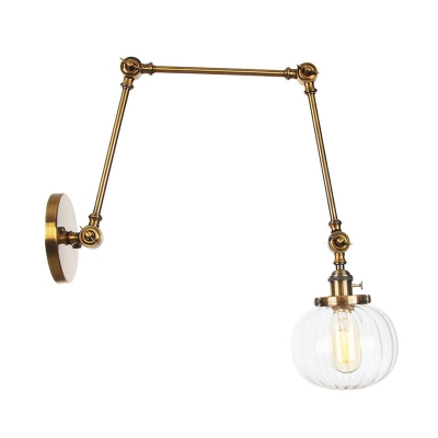 1 Light Wall Light Fixture Farmhouse Globe Clear/Amber Glass Sconce in Chrome/Black/Brass with Extendable Arm, 8