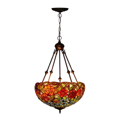 2/3 Bulbs Blossom Chandelier Lighting Tiffany Red/Green/Orange Stained Glass Pendant Light for Living Room