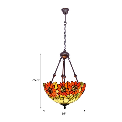 2 Bulbs Sunflower Chandelier Tiffany Yellow/Purple/Red Stained Glass Pendant Light for Dining Room
