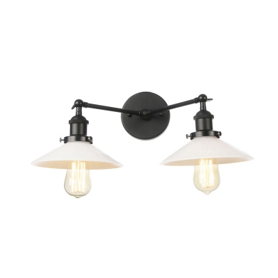 2 Lights Indoor Wall Lighting Farmhouse Black/Bronze/Brass Sconce Light with Cone Opal Glass Shade