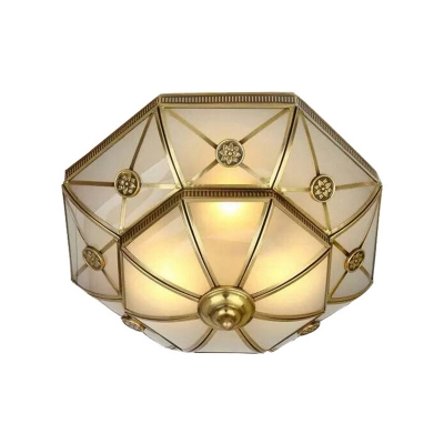 3/4/6 Lights Flush Ceiling Light Classic Domed Curved Frosted Glass Flush Mount Lighting in Brass for Bedroom