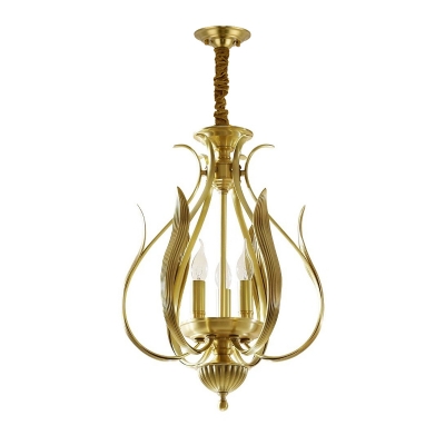 3 Bulbs Candelabra Pendant Light Colonial Gold Metal Chandelier Lamp for Hallway
