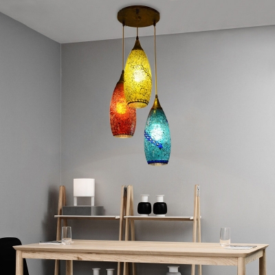3 Lights Multi Light Pendant Bohemia Teardrop Red-Yellow-Blue Glass Suspension Lamp for Living Room