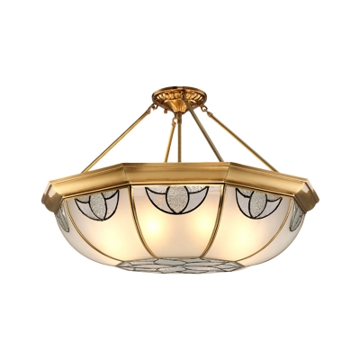 4 Lights Semi Flush Mount Traditional Bowl Ceiling Lighting in Gold for Living Room, 16