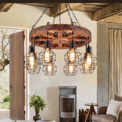 6/8 Lights Living Room Ceiling Chandelier Pendant Farmhouse Black Hanging Fixture with Globe Metal Shade