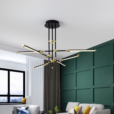Acrylic Rectangle/Stick Chandelier Light Fixture Modernism Black and Gold/White and Gold LED Ceiling Pendant Light